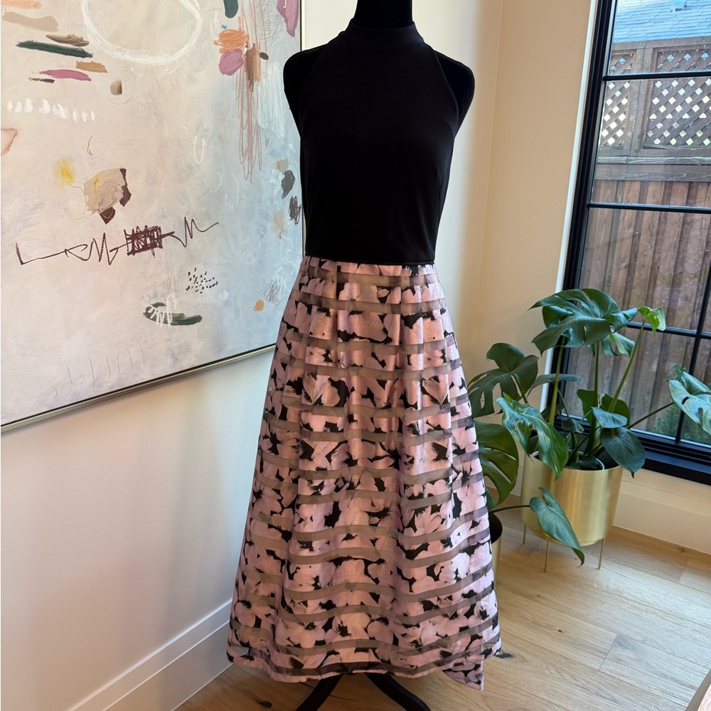 JS Collections Pink and Black A-Line Dress